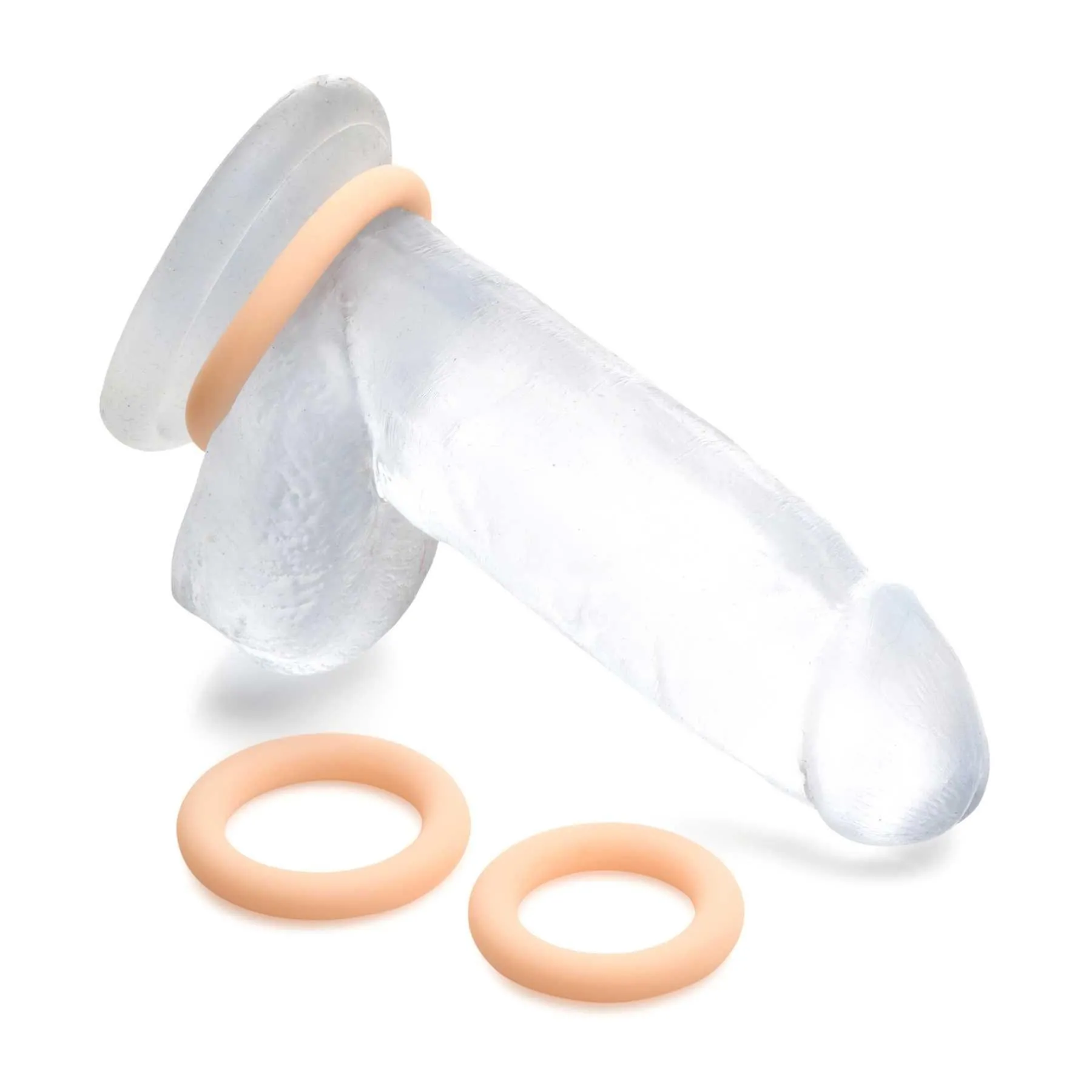 Jock Silicone Cock Ring Set white on dildo