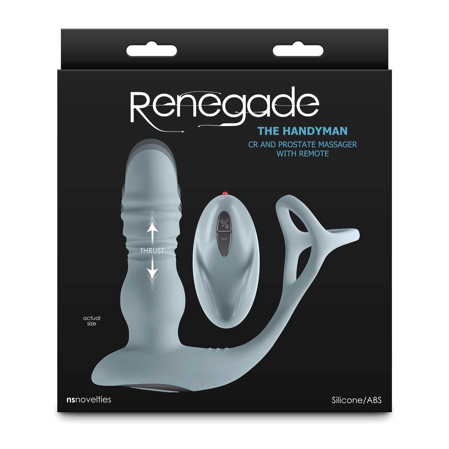 Renegade Handyman Thrusting P-Spot Massager & C-Ring w/Remote package