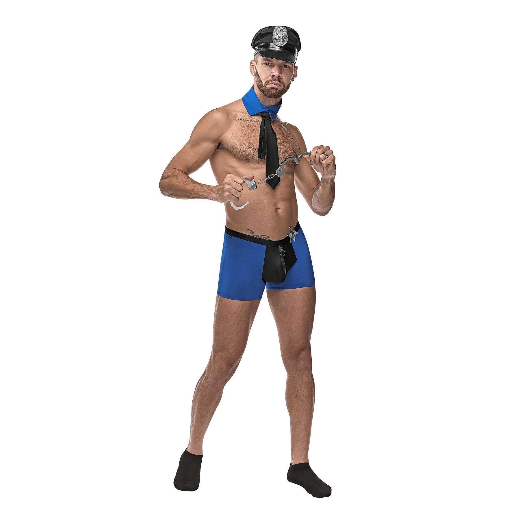 Male model wearing Officer Frisk-Em Costume