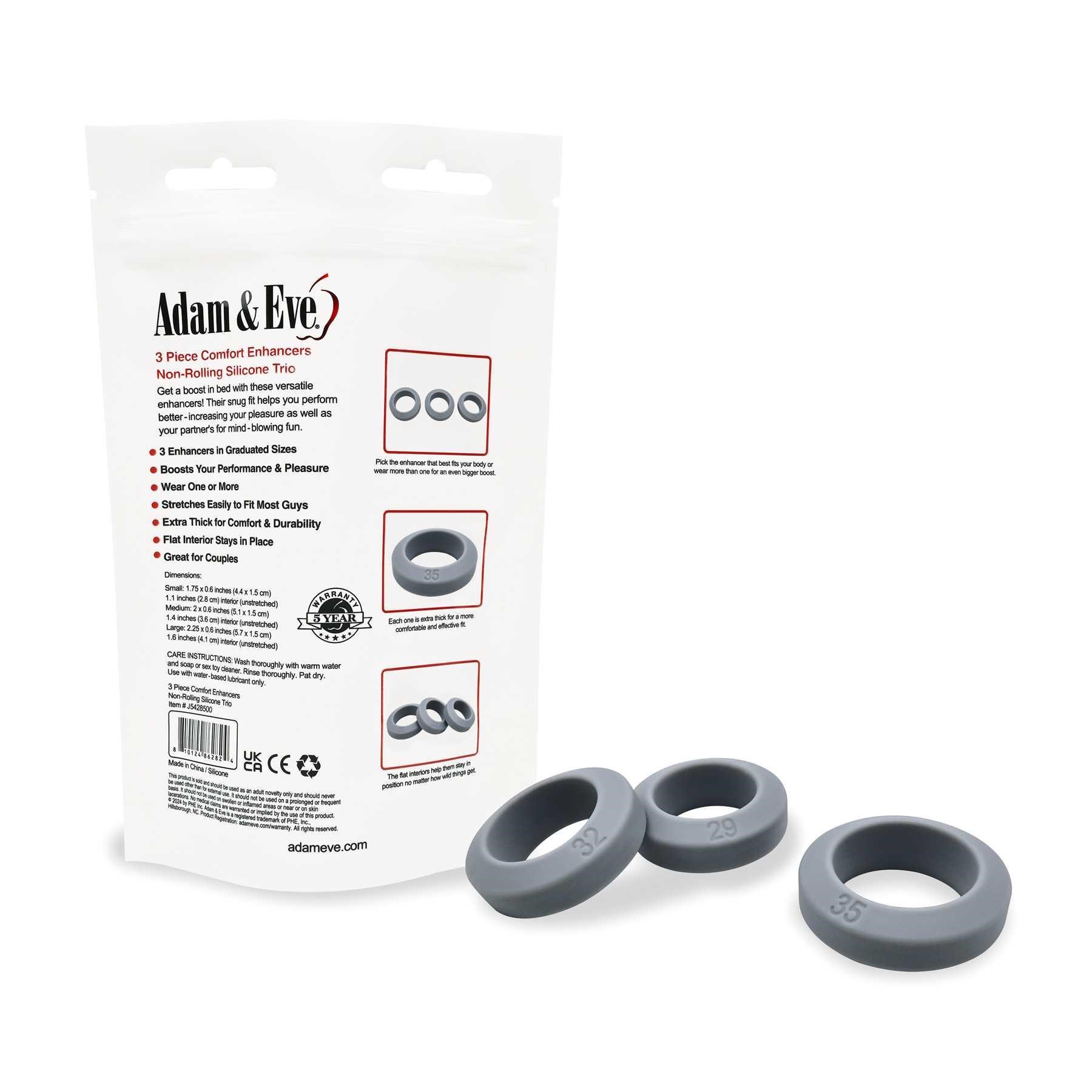 3-PC. GREY SILICONE RING SET with package